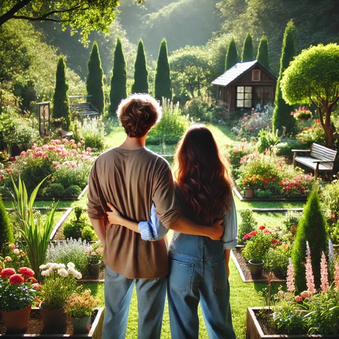 couple qui regarde leur jardin NOMSOCIETE à SEOVILLE